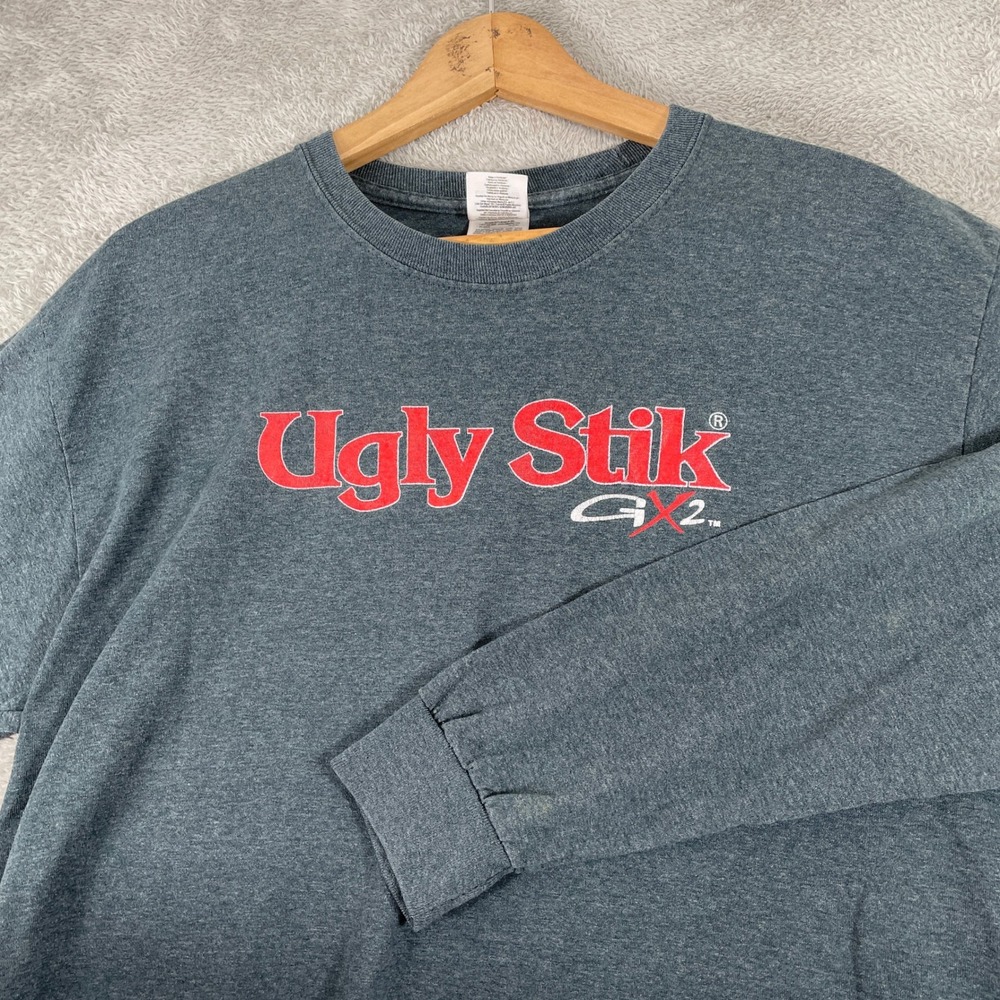 Ugly Stik Shirt Mens Large Gray Long Sleeve GX2 Fishing Rod Promo Tee
